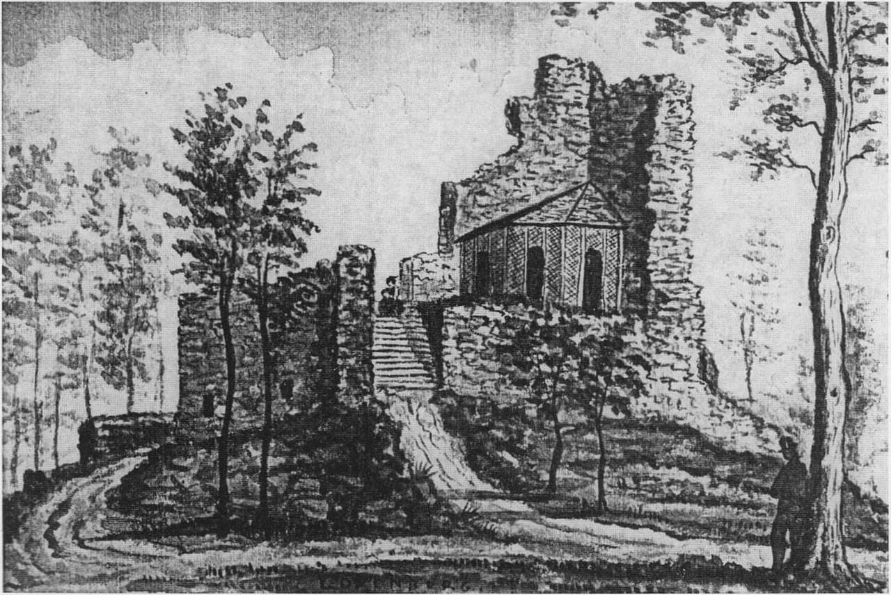 Ansichtszeichnung von 1879 mit Wetterschutz-Pavillon