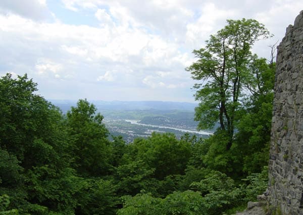 Blick von der Löwenburg über den Rhein in die Eifel